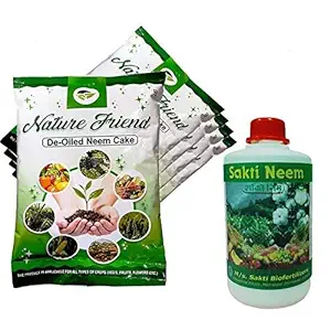 Nature Friend neem Cake for Plants 5Kg with neem Oil for Plant pest Control 500 ml | Full Plant Protection from Root to Leaf | Fertilizer Pesticides & Fungicides for All Plants