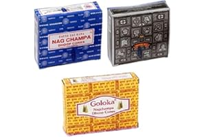 BOEMY Conos de incienso Nag Champa Juego de 3 - Nag Champa, Superhit, Goloka