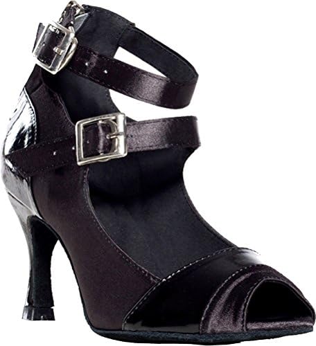 Salabobo Womens Sexy Fashion Two Straps Latin Cha-cha Custom Heel Satin Professional Dance Shoes Black UK 5.5(3IN)