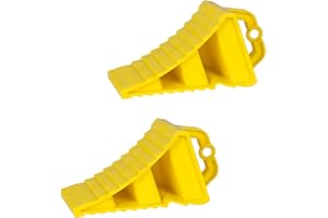 PEICEES 2 Pack Heavy Duty Wheel Chocks with Handles - Non-Slip Tyre Saver & Brake Stoppers for Sedans, Commercial Vehicles and Motorbikes - Pair of Ridged Wedge Wheel Blocks (High Visibility)