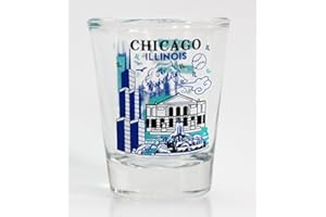 Chicago Illinois Landmarks and Icons Collage Shot Glass by World By Shotglass