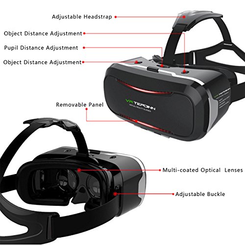 Tepoinn Occhiali 3D VR, scatola HD Virtual Reality con regolazione asincrona della lunghezza focale per smartphone Android IOS da 4.0-5.7 pollici