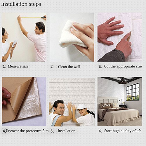 5 Stück 3D Brick Pattern Wallpaper Wandaufkleber, YTAT Selbstklebend Brick Muster Tapete, Wandtattoo Papier Abnehmbare für Schlafzimmer Wohnzimmer moderne tv schlafzimmer wohnzimmer dekor , 60 * 60cm, weiß(5) - 7