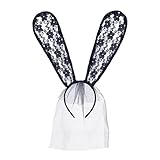 Lace Veil Bunny Rabbit Ears Halloween Dress Up Headband Sexy Rabbit Ears Lace Mask Veil Headband Supply for Nightclubs Masquerade Halloween Christmas (Black)