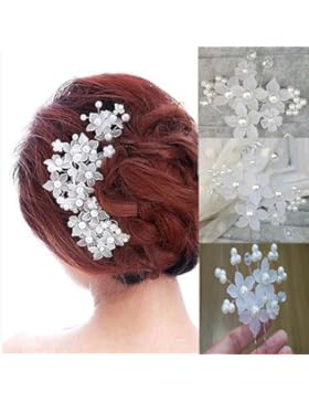 L.O.S 4x Haarnadeln Blumen Kunstperlen Hochzeit Strass Blüte Braut Haarschmuck LH06