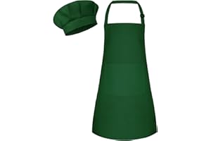 Bouiexye Kinder Schürze und Kochmütze Set Verstellbare Kinder Kinderschürze Bemalen Schürze Küchenschürze Bastelschürzen mit 2 Taschen zum Malen Backen Kochen