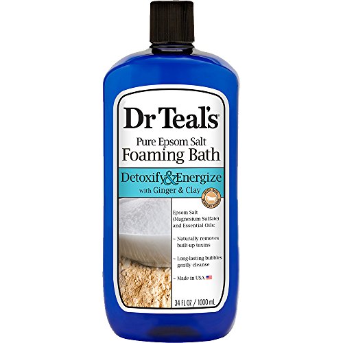 Dr Teal's Pure Epsom Salt Foaming Bath Detoxify and Energize with Ginger and Clay, 1 Litre