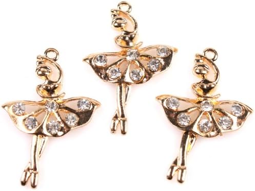 15pcs Ballerina Charms Rhinestone Golden Plated Alloy Pendants