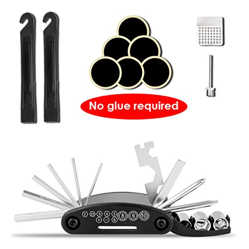 Giwil 120 PSI Mini Fahrradpumpe Set mit klebstofffreiem Lochstopfer Mini Bike Pumpe mit Reifenreparatur-Set 16 in 1 Multifunktionswerkzeug Fahrradwerkzeug Mechaniker Reparatur Tool Kit Fahrrad Reparatur Set Multifunktions Werkzeug für Presta & Schrader - 6