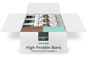 Marque Amazon - Amfit Nutrition Barre protéinée à faible teneur en sucre (19,8gr protéine- 0,9gr sucre) - chocolat menthe - Pack de 12 (12x60g)