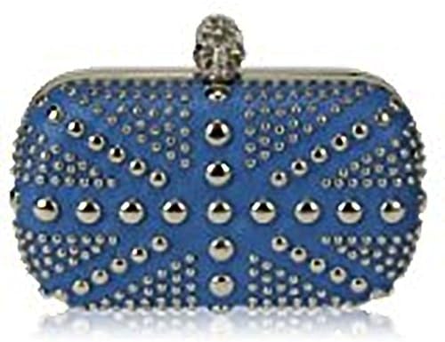 Blue Studded Clutch Bag With Crystal-Encrusted Skull Clasp