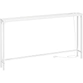 HOOBRO Narrow Console Table 140cm Multi Socket Entryway Table Behind Sofa Living Room Hallway Metal Frame White EWW145CXG01