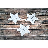 Applikation Sterne aus Bio-Baumwolle, 3 Stück, ca. 3,5 x 3,5 cm, Bügelbild, Aufnäher, Patch Aufbügeln, Mädchen, Junge, blau hellblau Punkte, Sterne