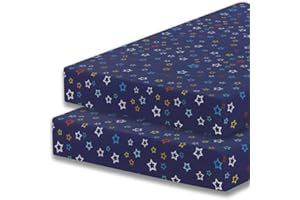 DTEX HOMES 2 x Cot Bed Sheets Super Soft Breathable Polycotton Fitted Sheet 140 x 70 cm (Multi Stars Blue-70 x 140cm)