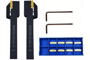 Hunricho Inserti in metallo duro 10 pezzi/scatola MGMN150-G 1,5 mm larghezza inserti in metallo duro con supporti MGEHR MGEHL da 3/8 pollici per fresa scanalature, portautensili per ruotare la lama