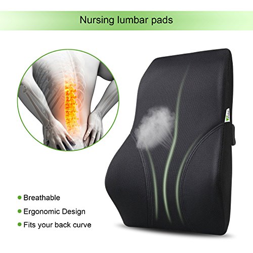 amzdeal Rückenkissen Rückenunterstützung Kissen Lendenkissen für Bürostuhl und Chefsessel Schwarz - 3