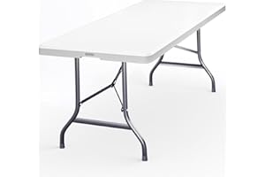 CASARIA® 7ft Folding Garden Table 220x70cm | Foldable Weatherproof Plastic Steel Buffet Trestle Table | Portable Carrying Handle Stable Balcony Patio Picnic Dining Camping | White