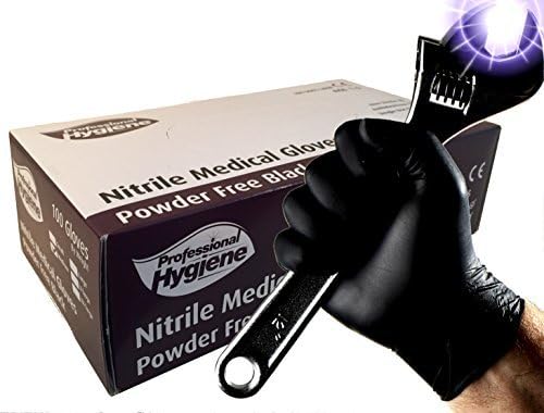 Disposable Heavy Duty BLACK Powder Free Nitrile Medical Gloves Box 100 Tattooist Tattoo Mechanic (XXL)