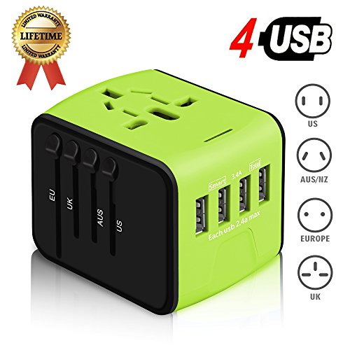 Adaptateur de Voyage Universel, Prise de Voyage Haozi - Adaptateur Universel avec USB et Chargeur de Type c pour Les Voyageurs en provenance d'europe (Grün - 4USB)