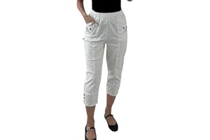 Crazy Fashion Ladies Capri Pants, 3/4 Length, High Waist, Plain, Stretch, Plus Size Summer Trousers for Women, UK 10-24, Black, Cotton Polyester, Made in Italy