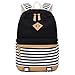 Produktbild BLUBOON Schulrucksack Mädchen Canvas Rucksack Damen Schul Schulranzen/Schultasche 3 in 1 (Schwarz streifen)