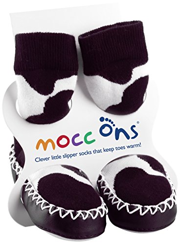 Mocc Ons Moccasin Style Slipper Socks - Cow Print