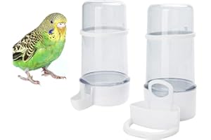 QX-PET SUPPLIES 2 Pack Automatic Bird Feeder Bird Water Bottle Drinker Clear Food Seed Dispenser Container Set Hanging in Cage No-Mess for Parrots Budgie Cockatiel Lovebirds Finch Canary Hamster 415ml