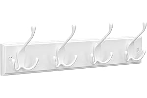 SONGMICS Wieszak ścienny na płaszcze, 4 potrójne haczyki na płaszcze, szyna z haczykami, haczyki na płaszcze, płaszcze, kurtki, kapelusze, torby, przedpokój, sypialnia, łazienka, biały LHR30WT