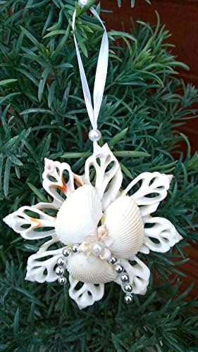 Nautical Snowflake Christmas Tree Decorations Baubles SET OF 2 Real Seashells