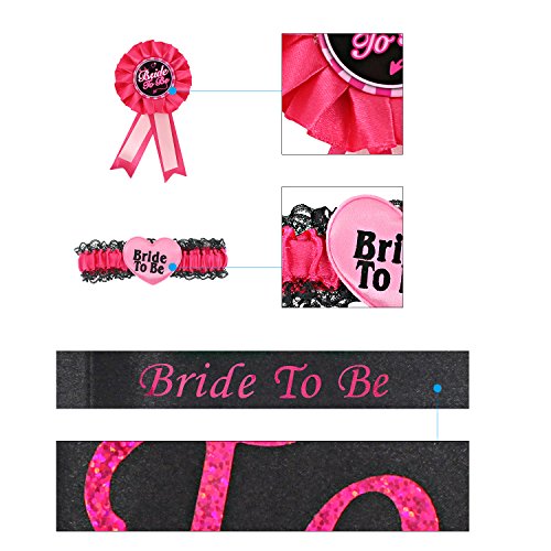 Almondcy Braut zu Schleier Schärpe Banner Strumpfband Rosette Badge Zubehör Kit mit lustigen Foto Booth Props 30pcs für Henne Nacht Party und Hochzeit Dekorationen (35 Stück) - 4