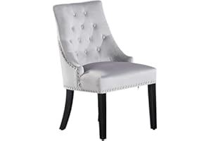 P&N Homewares - Windsor Chair - Light Grey | Tufted Velvet Fabric | Door Knocker | Studded | Dining Chair | Upholstered Accent Side Chair | FREE NEXT DAY DELIVERY