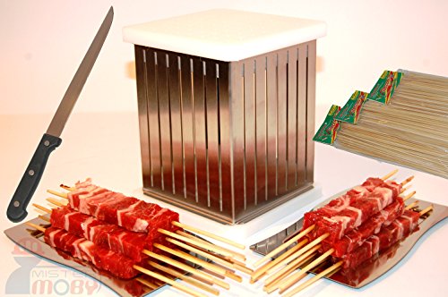 Mistermoby Cubo Inox Fabbrica Arrosticini + Coltello Specifico + 300 Stecconi
