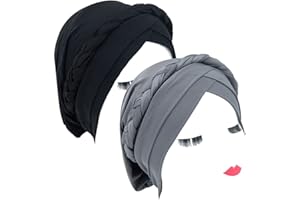 CAMELLIASS 2PCS Women Turban Cap Twisted Braid Head Wrap Sleep Hat Headscarf Beanie Hair Loss Cap