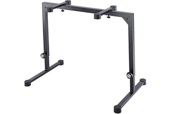 K&M 18810 Table pour piano Omega Noir - en acier avec 4 serre-câbles - dimensions de rangement plates - extensible de multiples façons