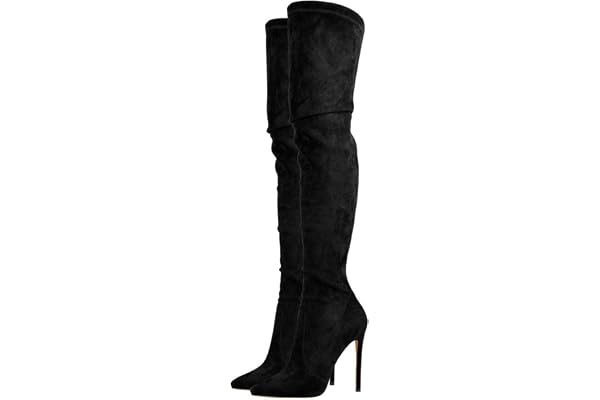 WOkismD 12CM Bottes Au-Dessus du Genou sur Le Genou Pointu Casual Stiletto Talons Sexy Robe Chaussures d'automne
