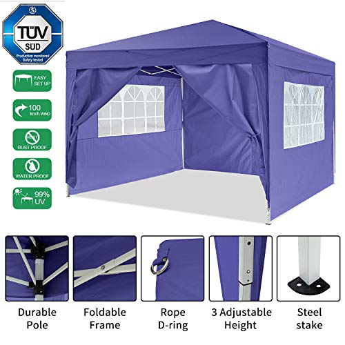 Bunao [UK STOCK 3x3mtr Pop Up Garden Canopy Waterproof Gazebo Camping Tent Shelter Outdoors (Purple)