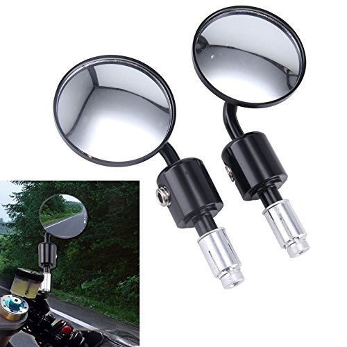 Allright 2 Stück Motorrad Spiegel Rund Lenkerendenspiegel Motorradspiegel Aluminium Rückspiegel 2,7 Zoll Lenkerspiegel Schwarz (Rund Lenkerendenspiegel)