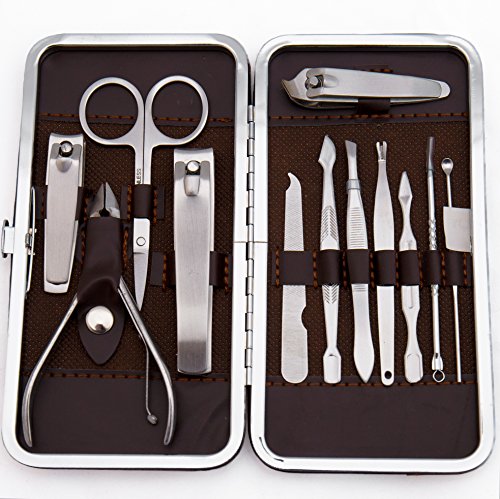 Professionelles Tragbares Maniküre Set. Von AsaVea für Männer/Frauen mit Edelstahlequipment, 12 Stück, inclusive 3 verschiedene Nagelknipser, Nagelschere, Augenbrauen Pinzette, Nagelhaututensilien, sowie Ohrenpflücker. Auch nutzbar für Pediküre. - 2
