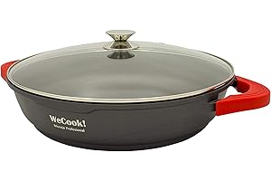 WECOOK! Ecostone Casserole Basse Induction avec Couvercle en Verre 40 cm, Anti-adhésif Xtra DUPON écologique, sans PFOA, Fonte d'aluminium, 5 mm d'épaisseur, 7,5 cm de Haut, poignées Silicone,