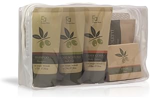 PRESENT-MORE - Set Cortesia 24 Ospiti Beauty Oil - Fragranza Tahitian - Contiene: Shampoo, Gel Doccia, Crema, Sapone e Accessori - Made in Italy - Per Hotel e B&B