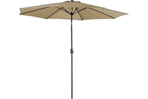 DKIEI 3M Round Garden Parasol Patio Umbrella Outdoor Beach Sunbrella Crank & Tilt & Wind Vent, Waterproof & UV-resistant for Commercial and Residential Use, Khaki