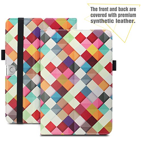 Asus Transformer Mini T102HA Hülle Case -Infiland Slim Fit Folio PU-lederne dünne Kunstleder Schutzhülle Cover Tasche für Asus Transformer Mini T102HA Tablet-PC (mit Auto Schlaf / Wach Funktion, Tablet und Tastatur sind nicht entgehaltet)(Farbige Quadrate) - 3