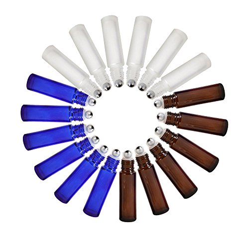 Goodlucky365 18 Stück 10ml nachfüllbare Flaschen für dufte ätherischem Öl mit Edelstahl Rolle Lagerkugeln, 6 x 3ml Tropfenzähler, 3 Stück Lagerkugeln - 2