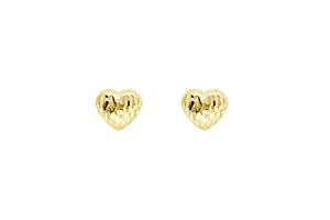 FORME DI LUCCHETTA Lucchetta - Pendientes en forma de Corazón de Oro Amarillo de 14 quilates con Efecto Diamante - Pendientes para Mujer Chica Niña