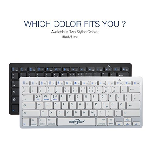 BATTOP Bluethooth Tastatur, QWERTZ Deutsche Layout Tastatur Ultra dünn drahtlose Bluetooth Tastatur Bluetooth 3.0 drahtlose Tastatur für alle Tablet,iPad,Mac,iOS, Android und Windows Geräte – Schwarz - 3