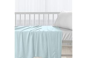 Pizuna Cotton Flat Crib Sheets 120x150cm For Babies Baby Blue, 1pc 400 Thread Count 100% Long Staple Cotton Luxurious Sateen Weave Baby Flat Sheet With Stylish 5cm Hem By (Crib Sheet)