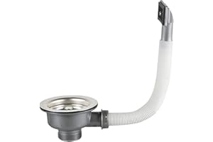 Qrity Lavello da Cucina 114 mm Filtro per Cestello 1½" Scarico e Rettangolo Troppopieno, Filtro per Cestello per Lavello Acciaio Inossidabile