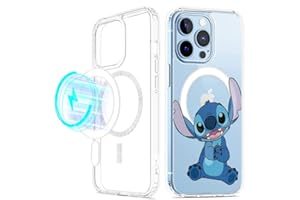 LYUBFDC Cover Magnetica per iPhone 13/iPhone 14 6,1" Ricarica Wireless Stitch Anime Custodia Antiurto Retro Antigraffio Trasparente Aesthetic Case per iPhone 14, 02