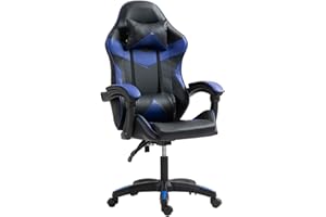 Panana Heavy Duty Gaming Reclining Racing Chair PU Leather Swivel PC Game Desk Chair (Blue)