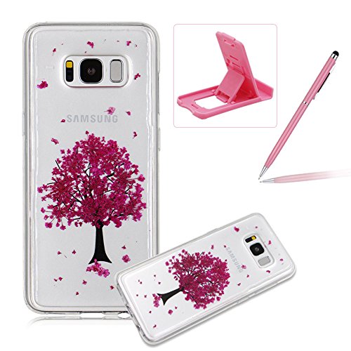 Coque Silicone Galaxy S8, Herzzer Souple Transparente TPU Originale Handmade Nature Real Fleur Motif Housse Etui Ultra Slim Flexible Crystal Clear Bumper Case Cover pour Samsung Galaxy S8 Coque de Protection 